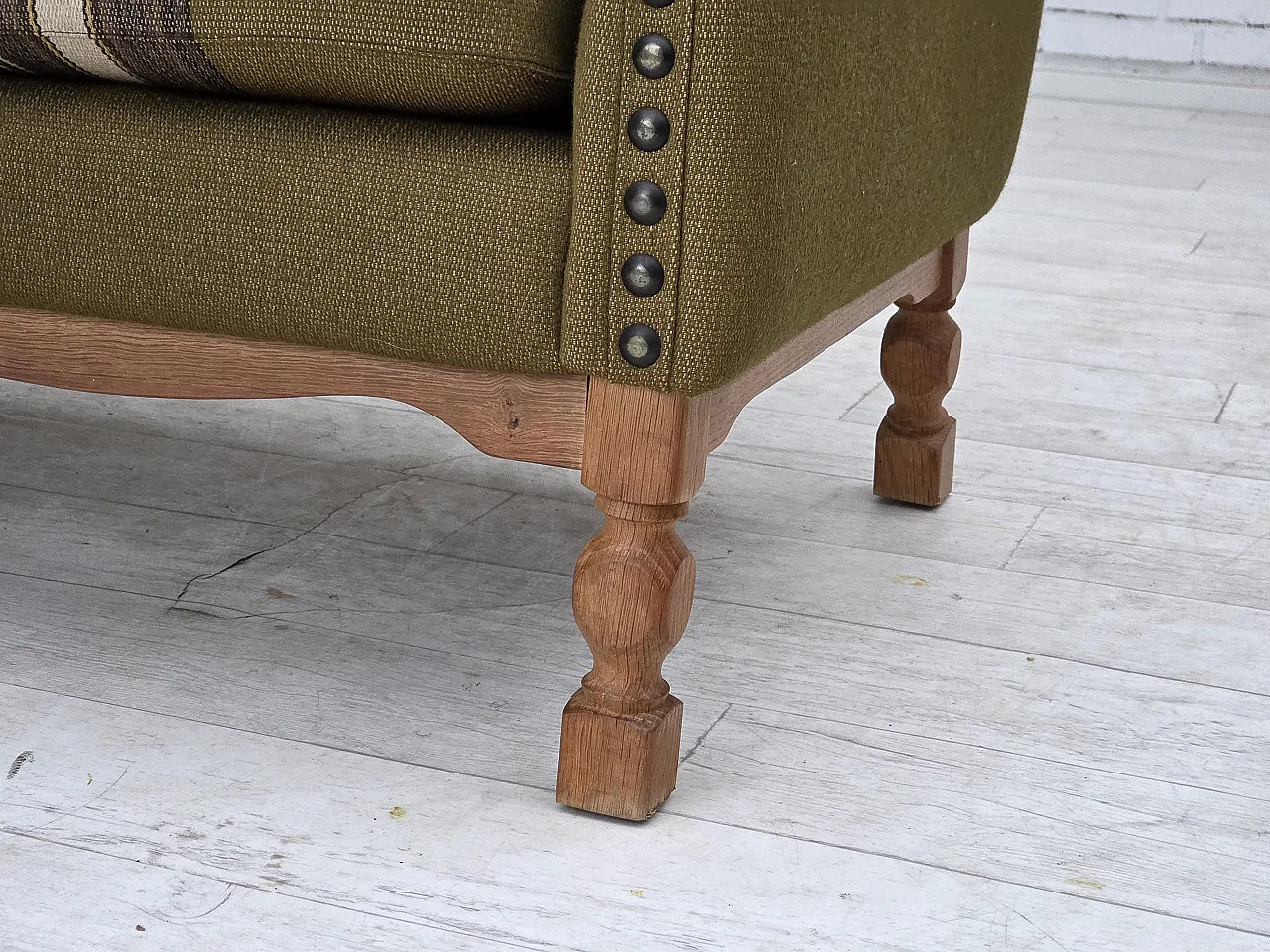 Divano danese a 2 posti lana verde quercia, anni '70 3