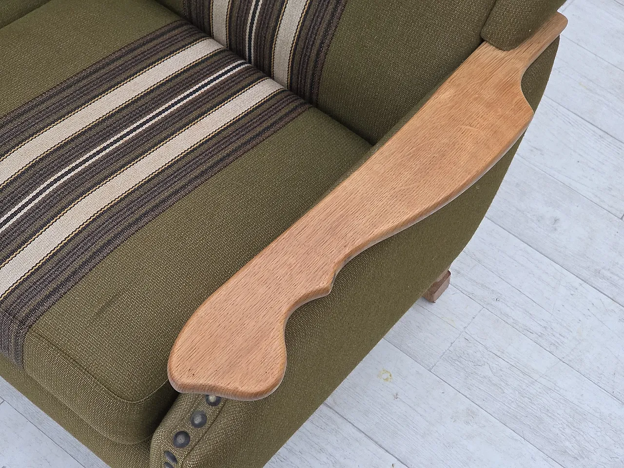 Divano danese a 2 posti lana verde quercia, anni '70 5