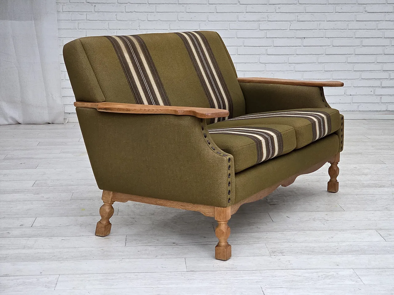 Divano danese a 2 posti lana verde quercia, anni '70 7
