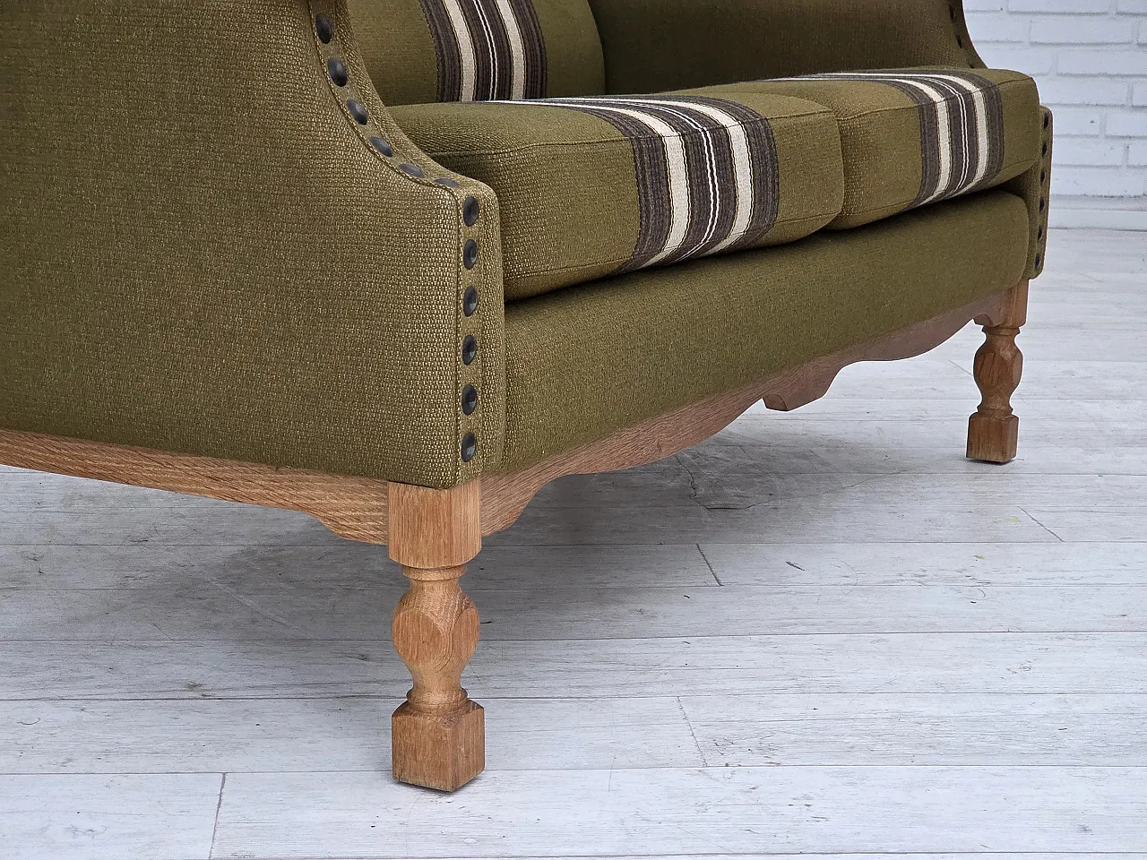 Divano danese a 2 posti lana verde quercia, anni '70 8