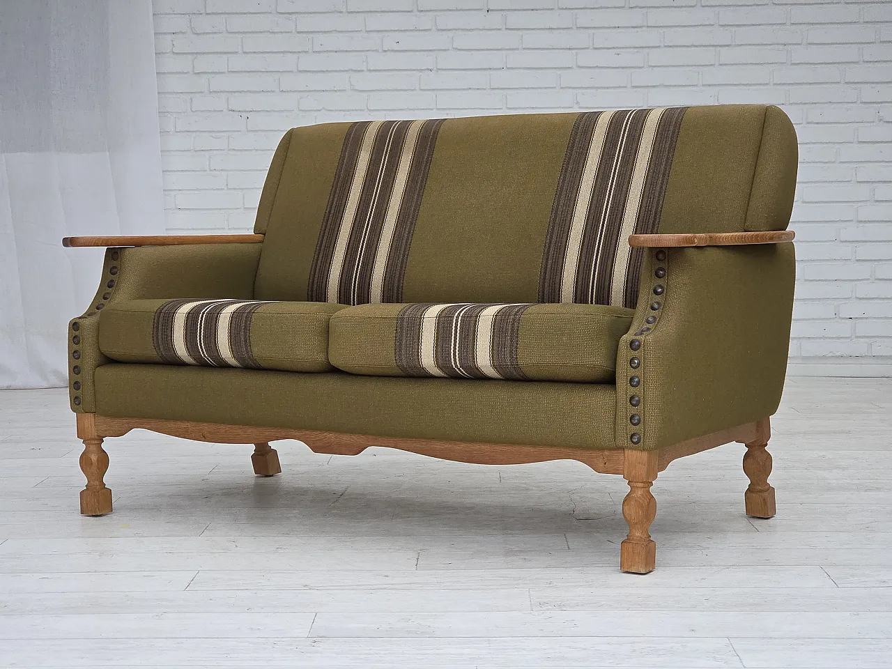 Divano danese a 2 posti lana verde quercia, anni '70 16