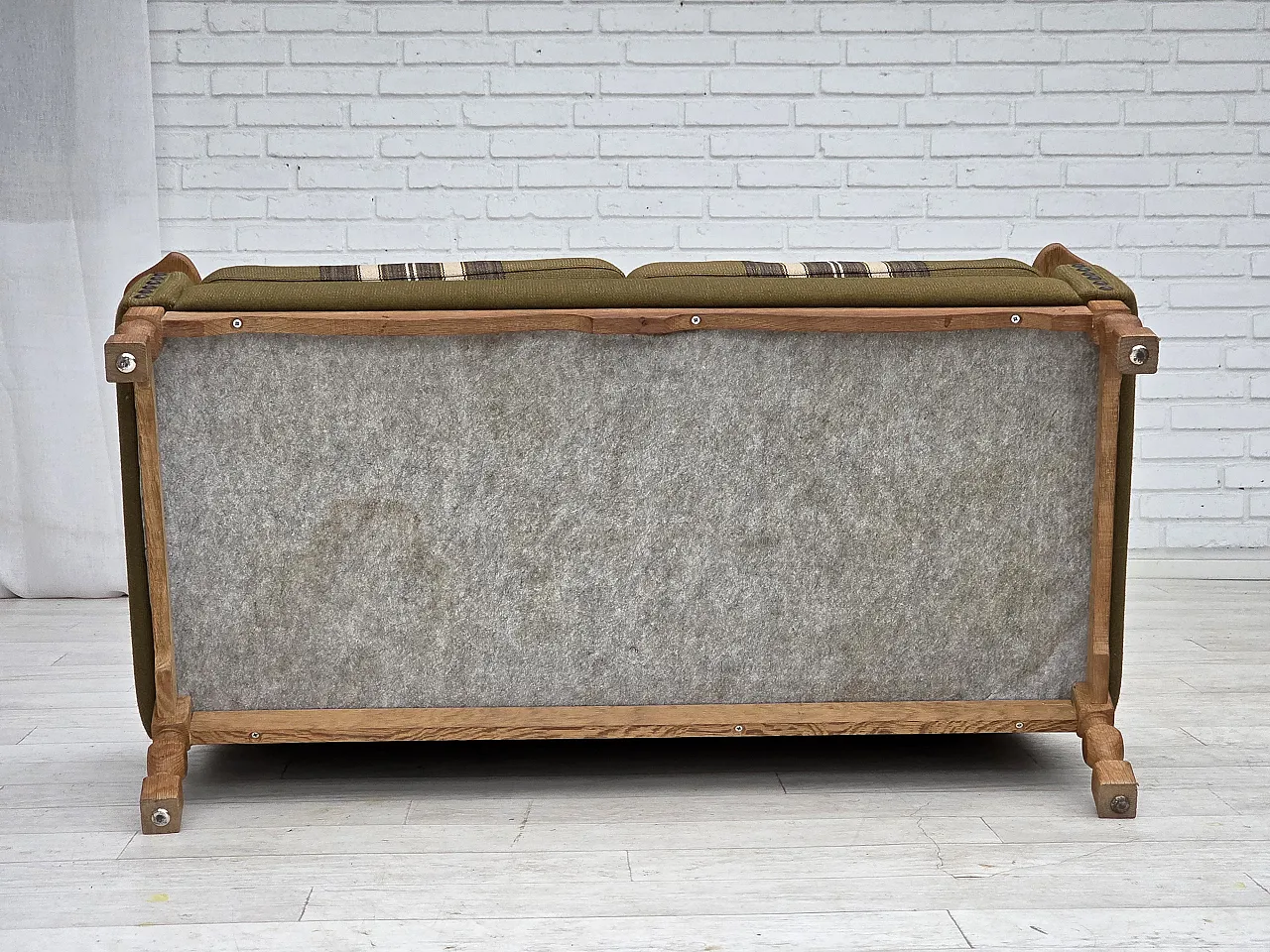 Divano danese a 2 posti lana verde quercia, anni '70 17