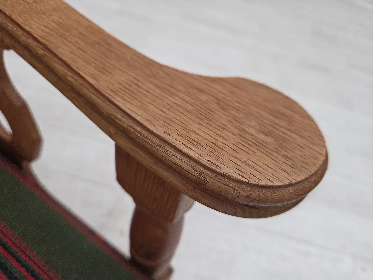 Danish armchair, green wool, solid oak wood, 1970s 8