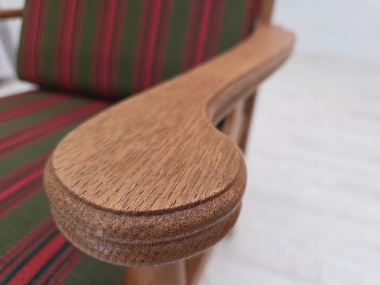 Danish armchair, green wool, solid oak wood, 1970s 10