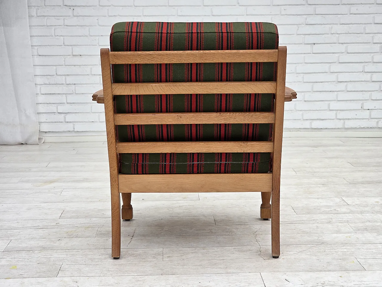 Danish armchair, green wool, solid oak wood, 1970s 14