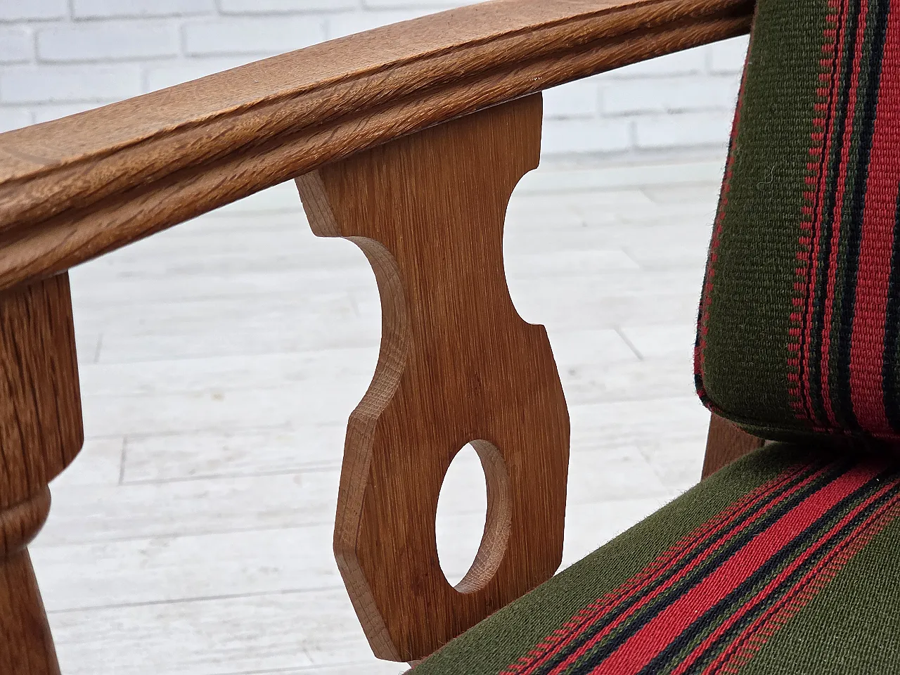 Danish armchair, green wool, solid oak wood, 1970s 19