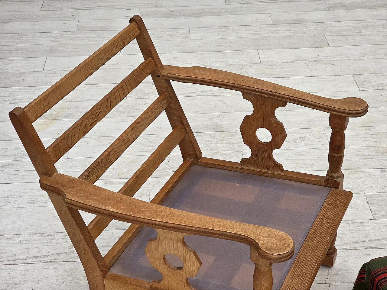 Danish armchair, green wool, solid oak wood, 1970s 21