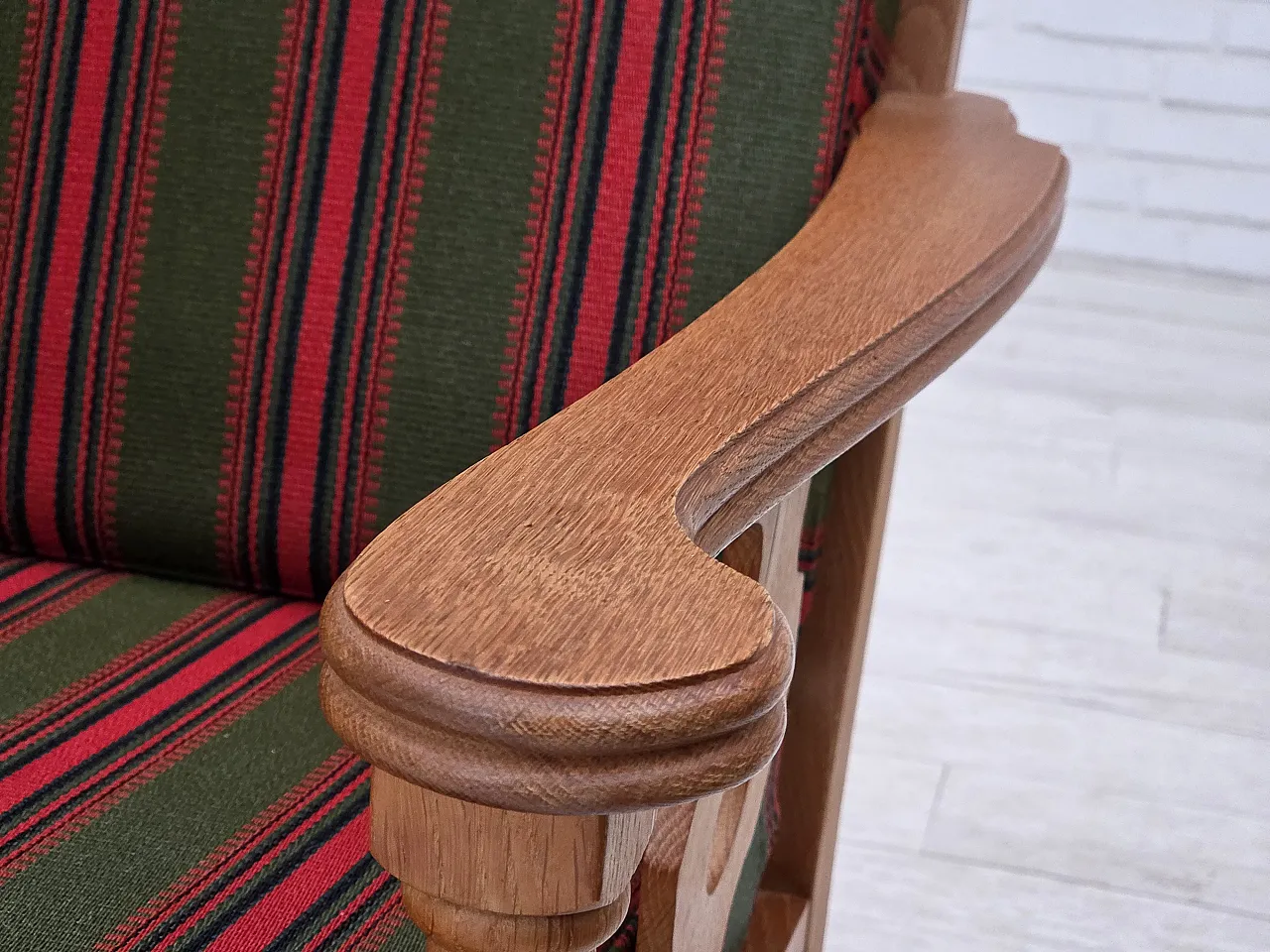 3 seater sofa with green wool and oak furniture, 1970s 3