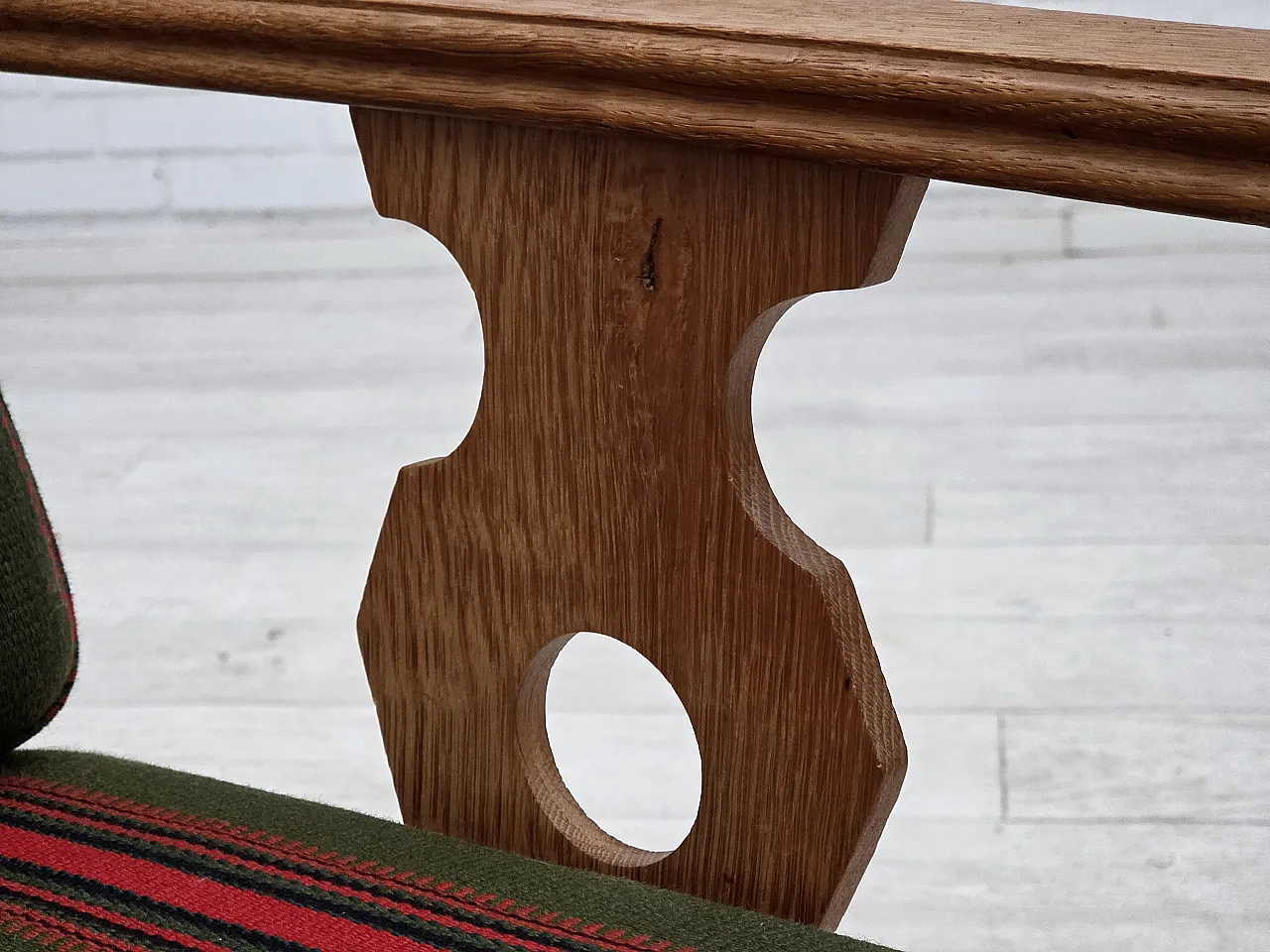 3 seater sofa with green wool and oak furniture, 1970s 8