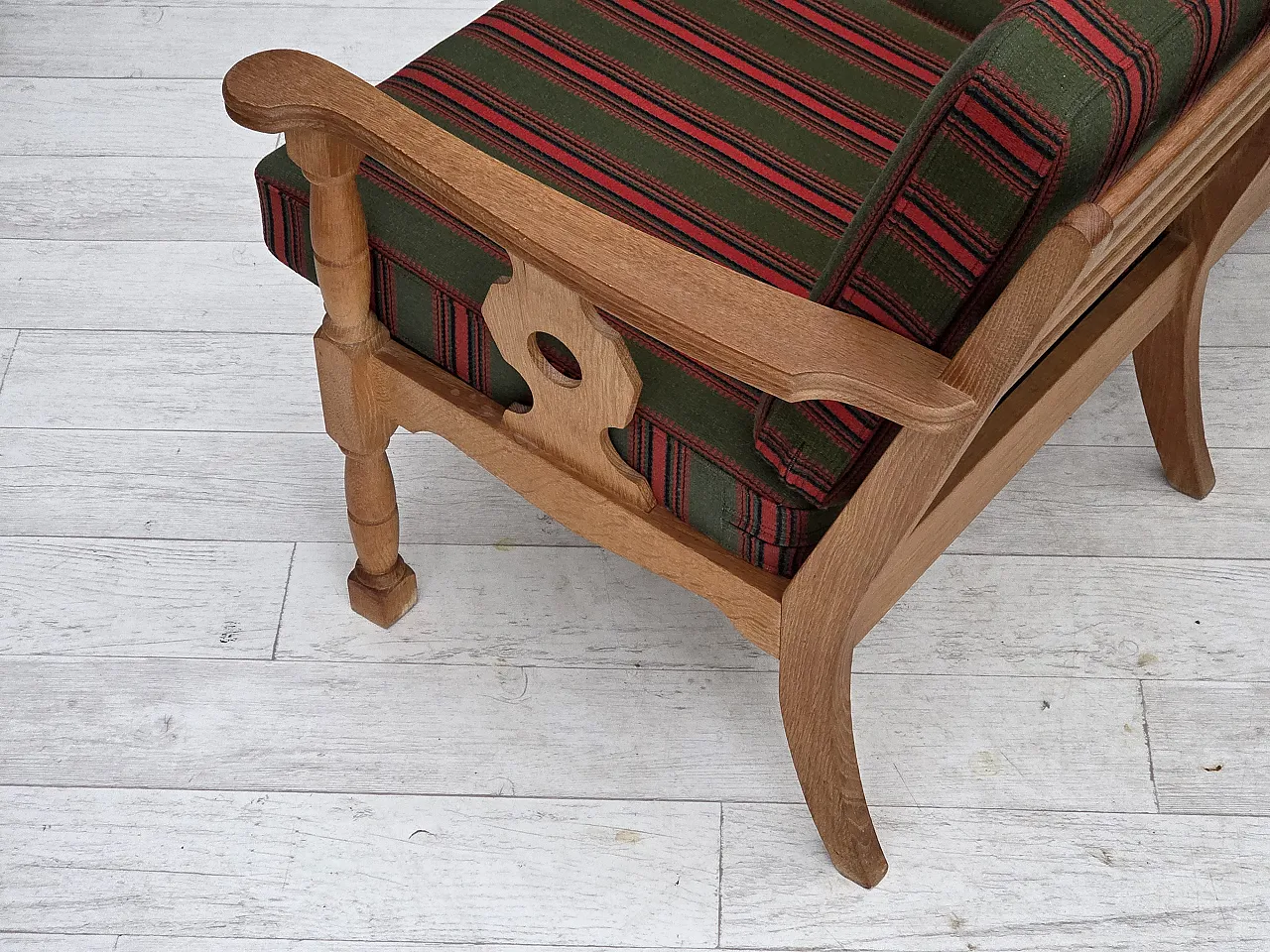 3 seater sofa with green wool and oak furniture, 1970s 16