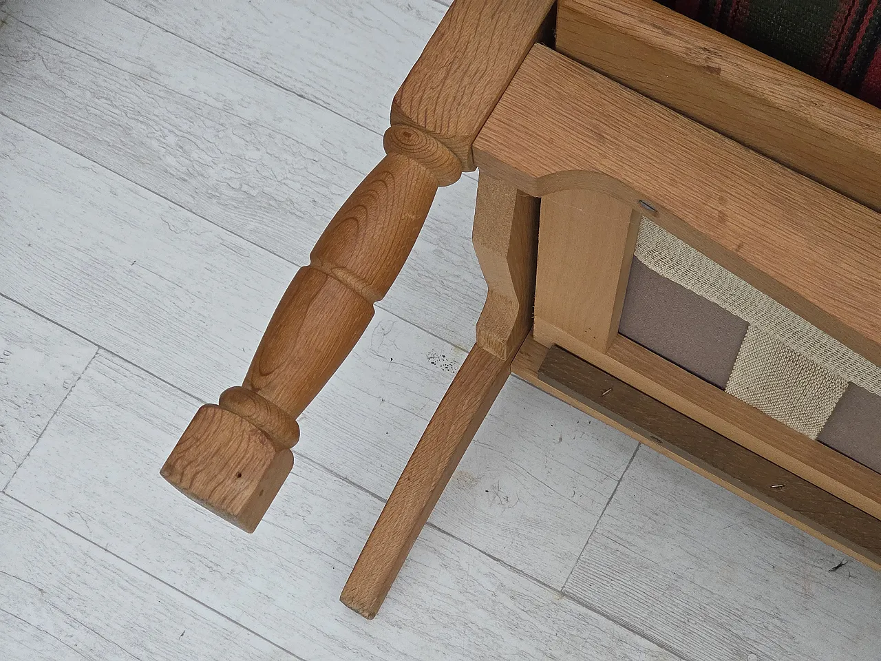 3 seater sofa with green wool and oak furniture, 1970s 20