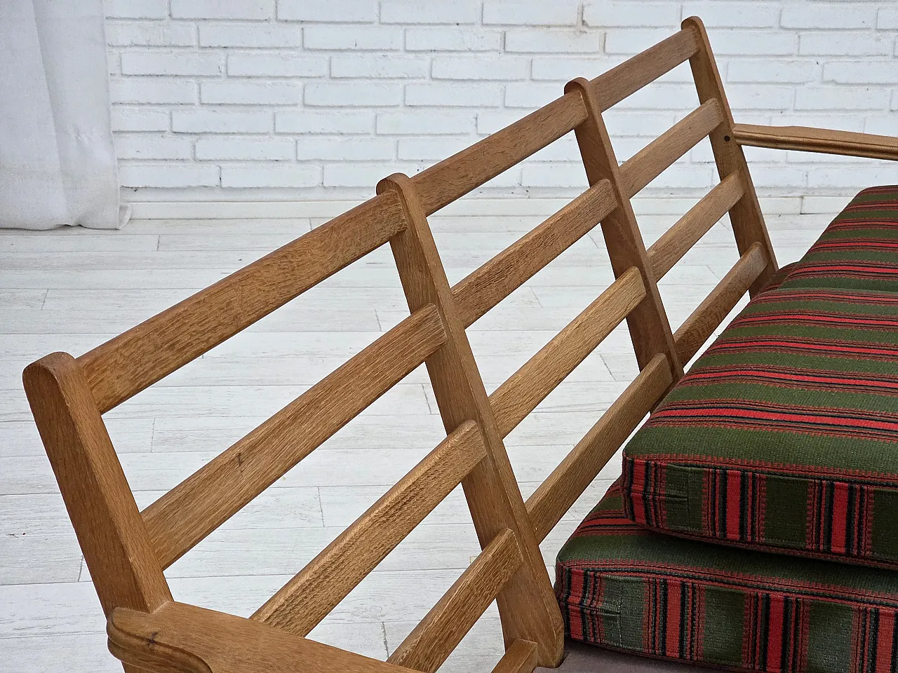 3 seater sofa with green wool and oak furniture, 1970s 22