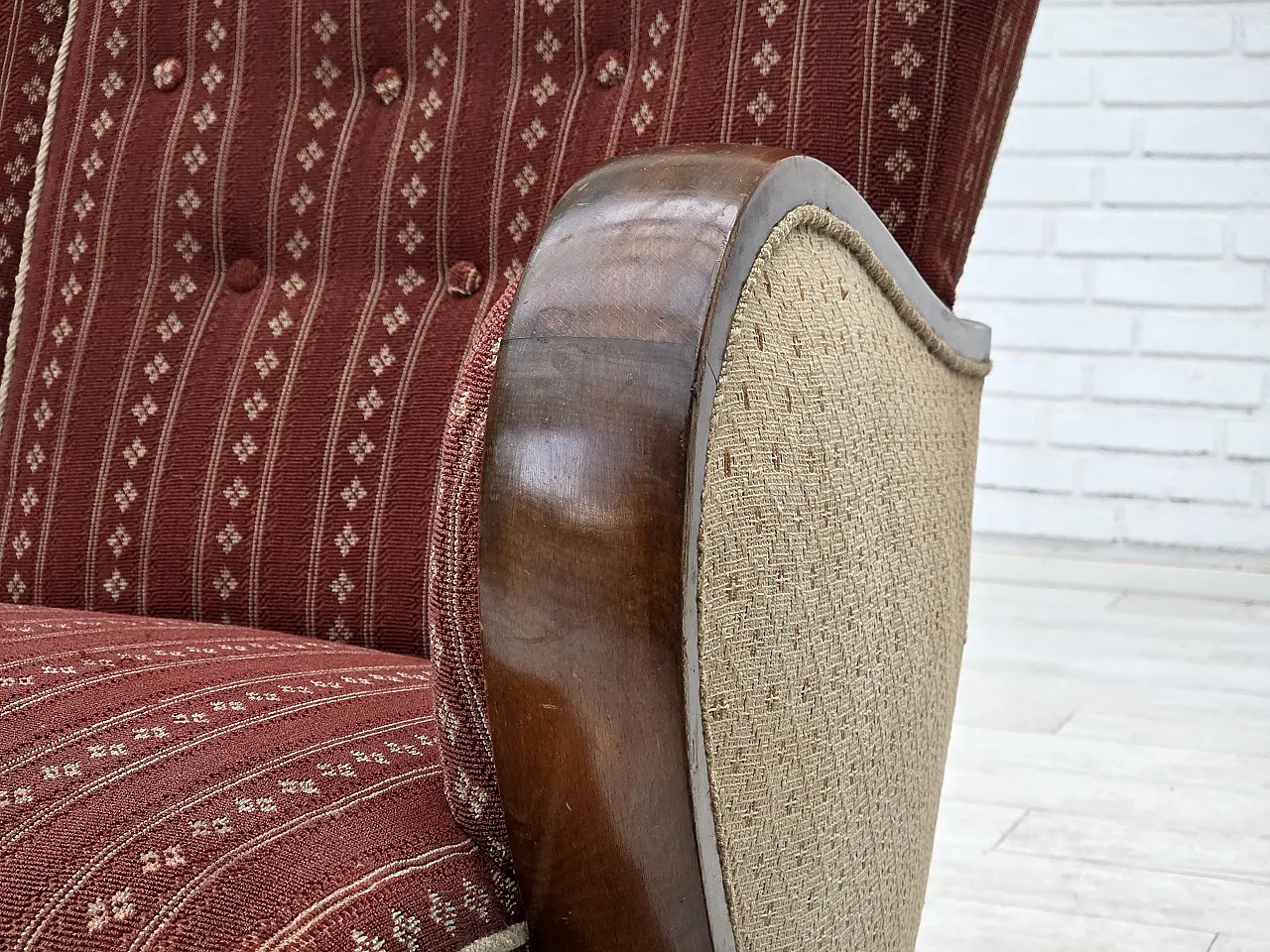 Danish 3-seater sofa in red furniture wool and beech wood, 1960s 5