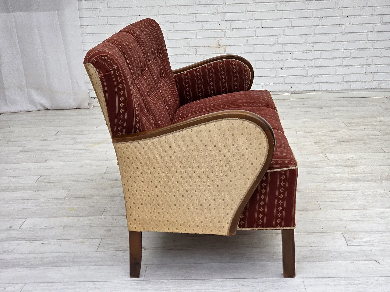 Danish 3-seater sofa in red furniture wool and beech wood, 1960s 10