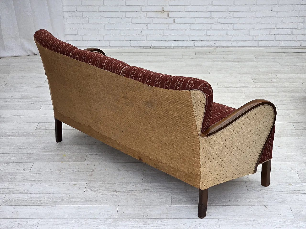 Danish 3-seater sofa in red furniture wool and beech wood, 1960s 11
