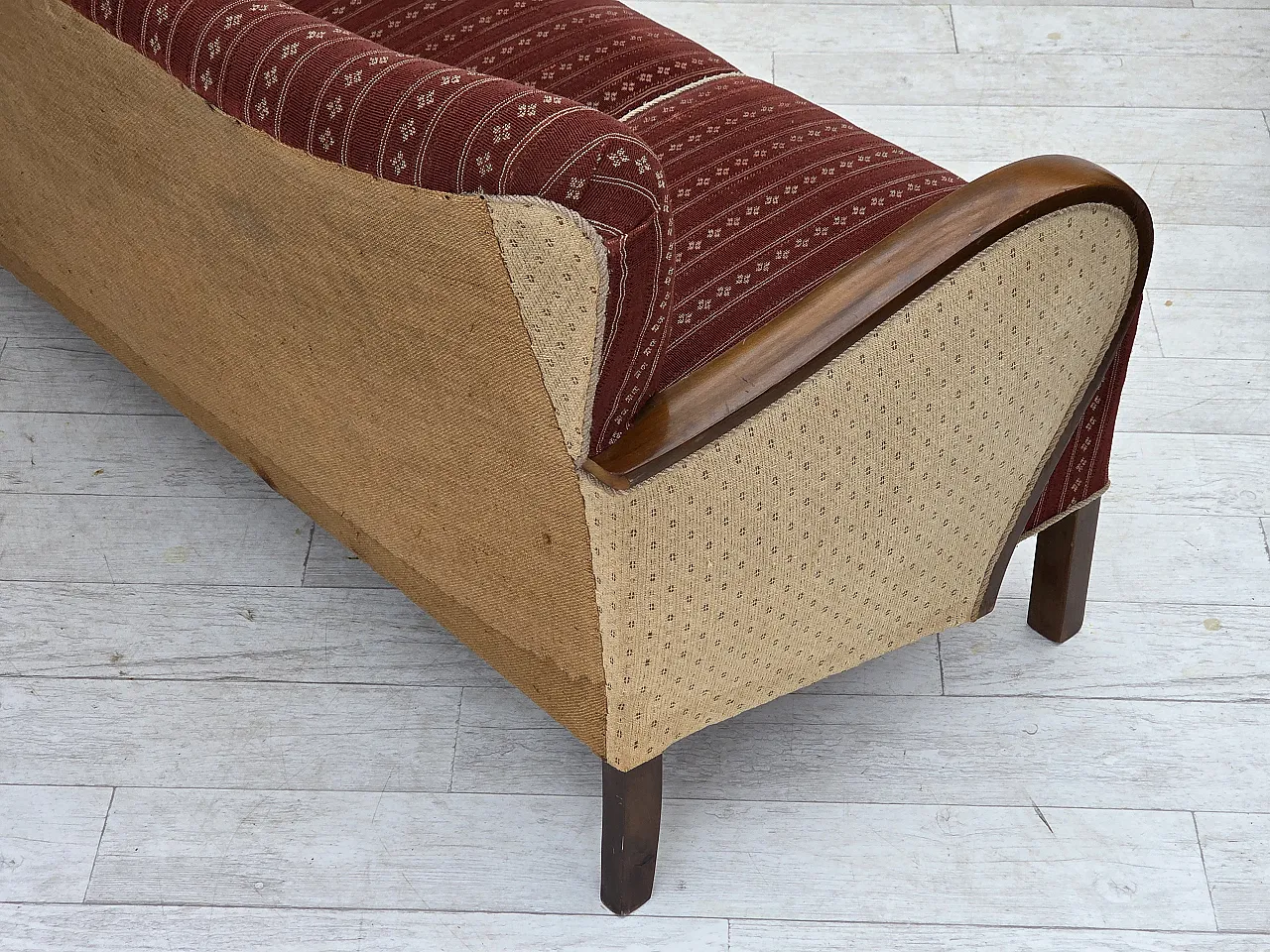 Danish 3-seater sofa in red furniture wool and beech wood, 1960s 12