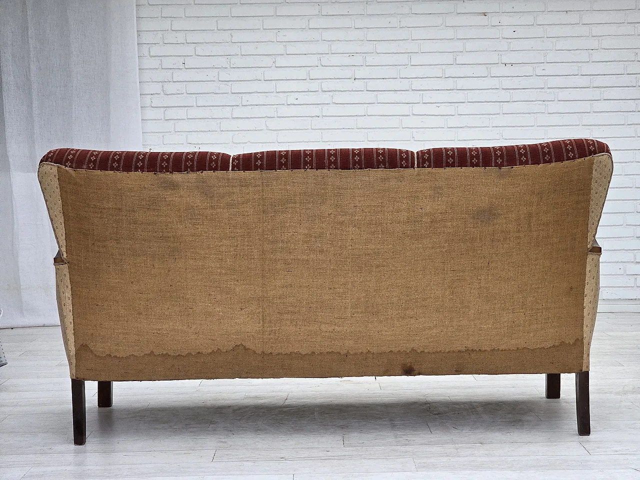 Danish 3-seater sofa in red furniture wool and beech wood, 1960s 13