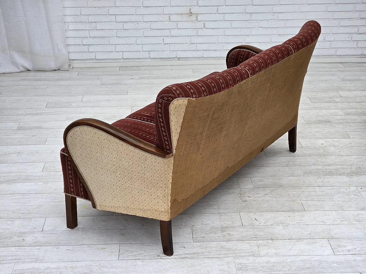 Danish 3-seater sofa in red furniture wool and beech wood, 1960s 14