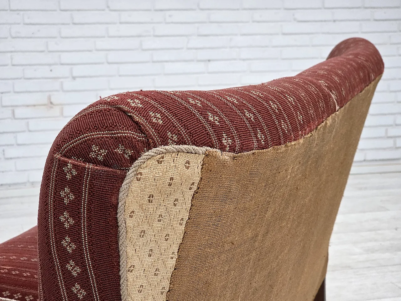 Danish 3-seater sofa in red furniture wool and beech wood, 1960s 15