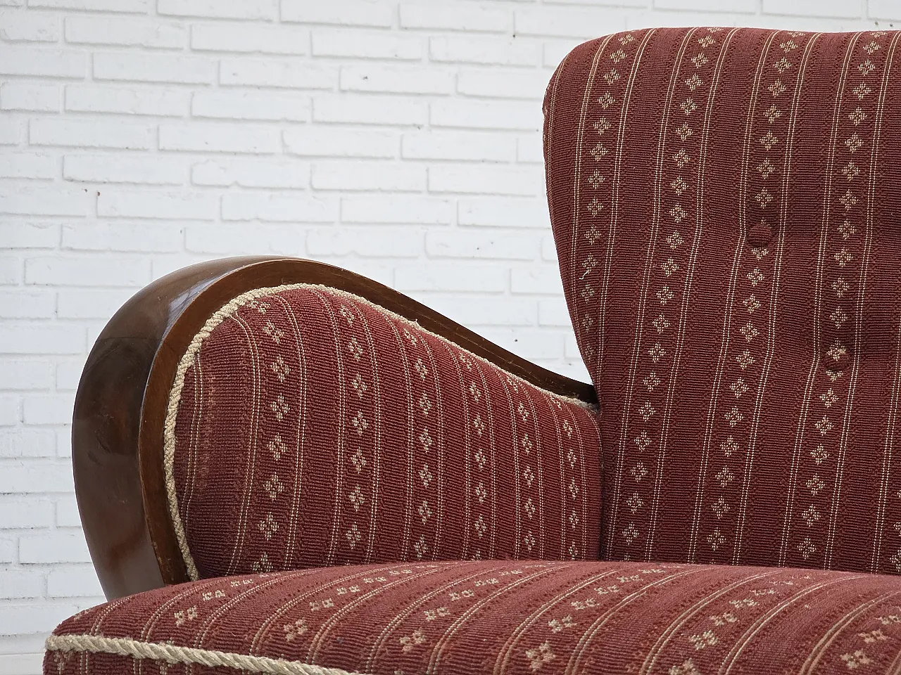 Danish 3-seater sofa in red furniture wool and beech wood, 1960s 20