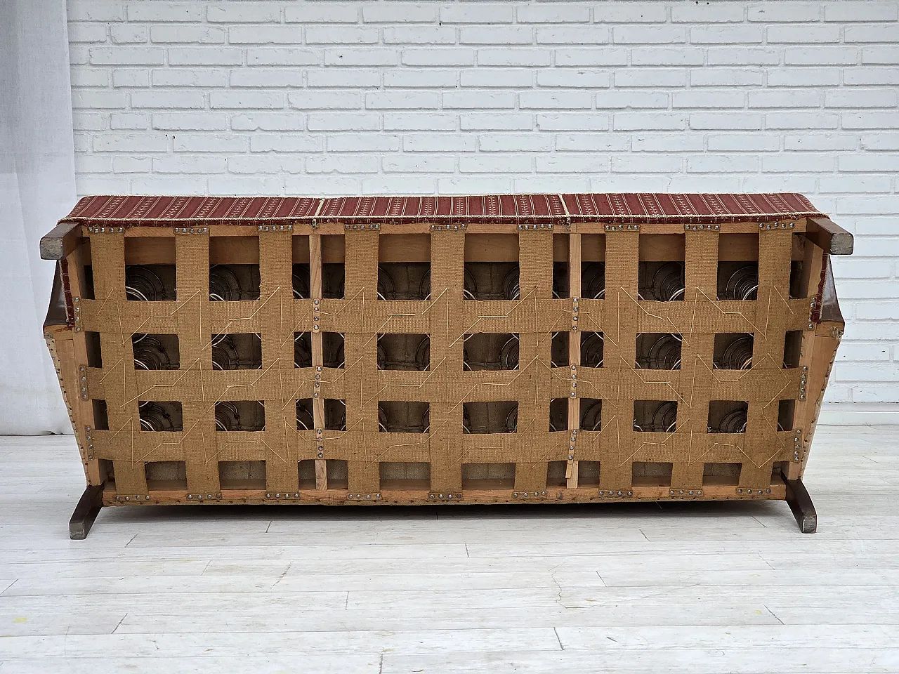 Danish 3-seater sofa in red furniture wool and beech wood, 1960s 21