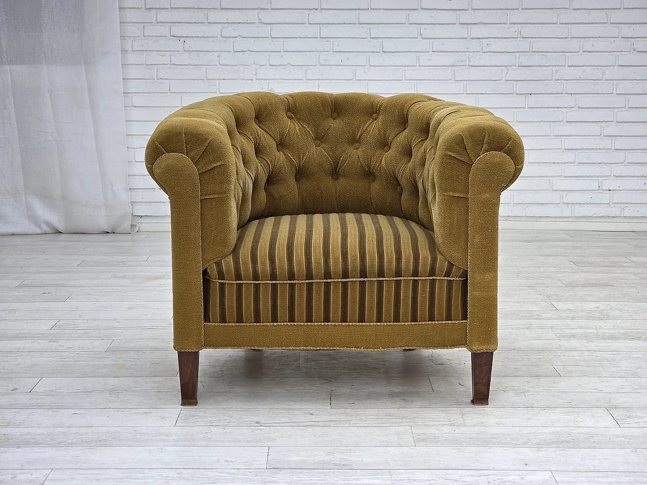 Danish relaxation armchair in green wool and ash wood, 1950s 1