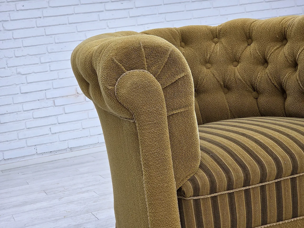 Danish relaxation armchair in green wool and ash wood, 1950s 2
