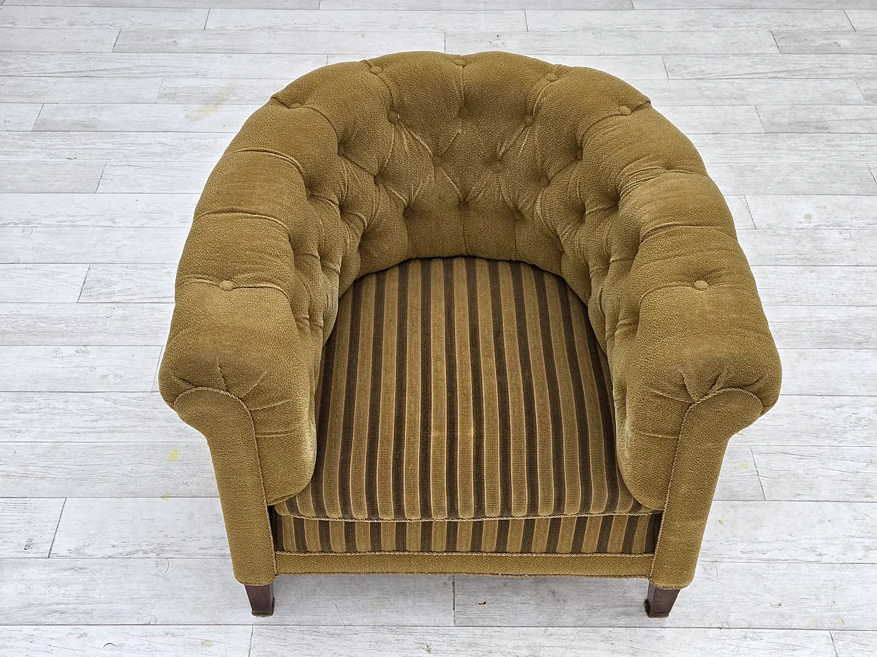 Danish relaxation armchair in green wool and ash wood, 1950s 4