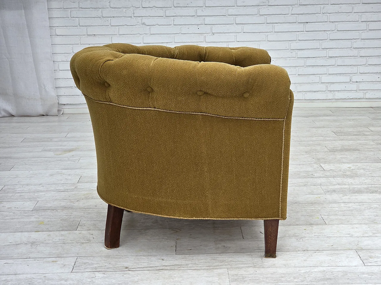 Danish relaxation armchair in green wool and ash wood, 1950s 8