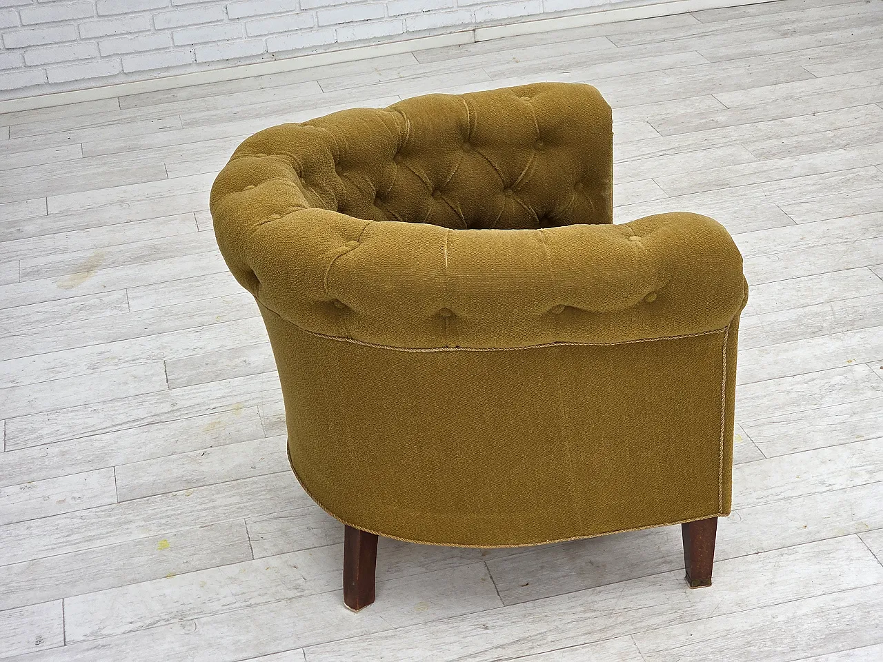 Danish relaxation armchair in green wool and ash wood, 1950s 9