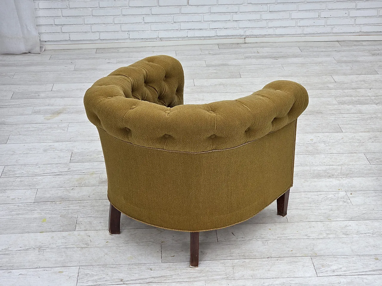 Danish relaxation armchair in green wool and ash wood, 1950s 11