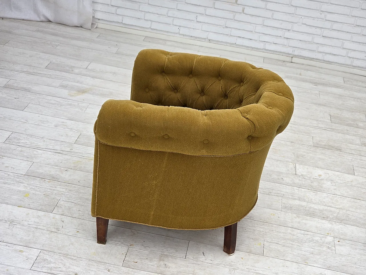 Danish relaxation armchair in green wool and ash wood, 1950s 15