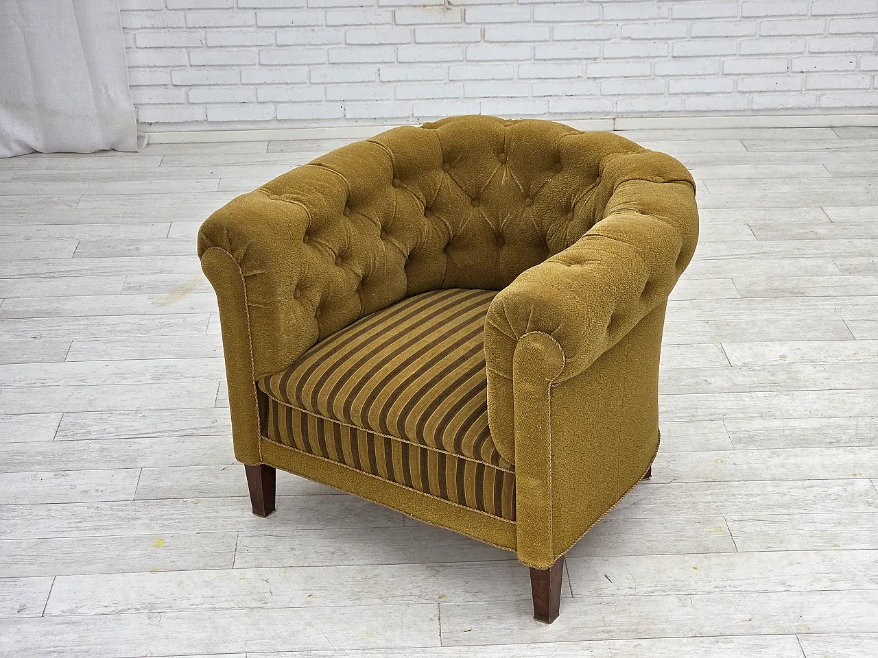 Danish relaxation armchair in green wool and ash wood, 1950s 16