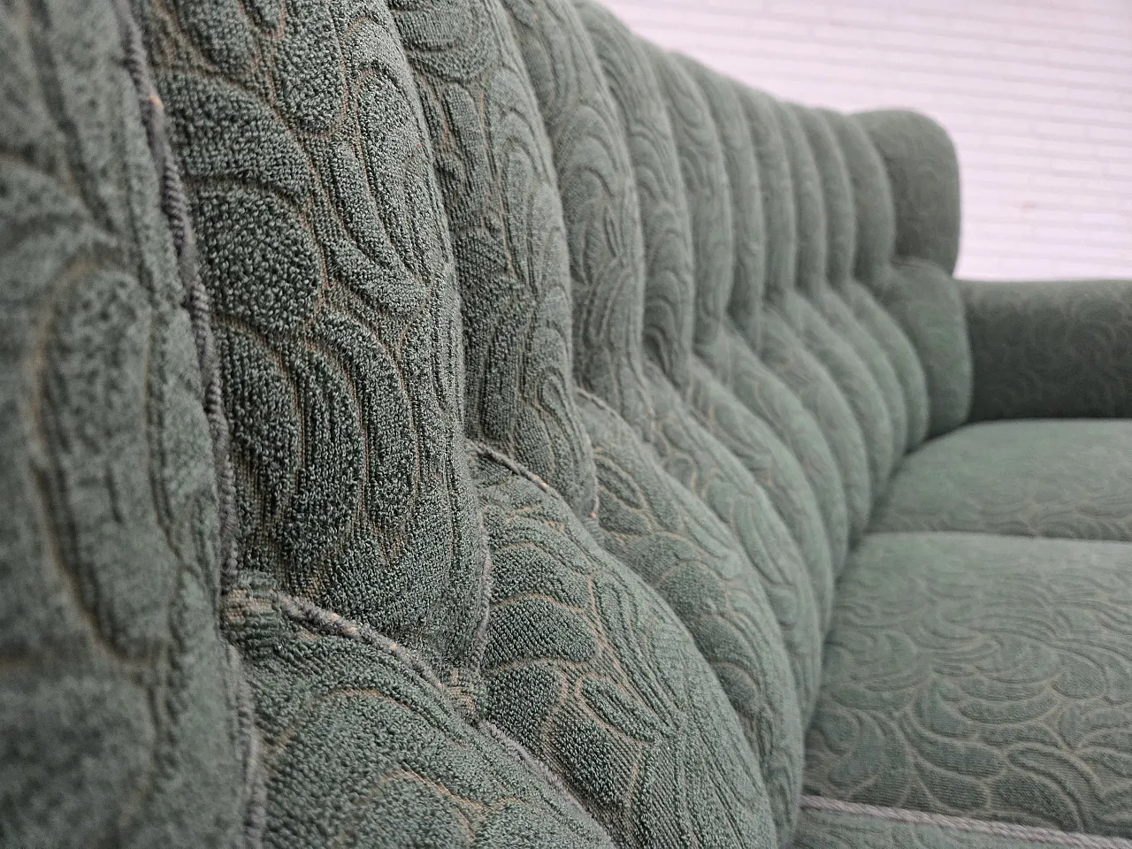 Danish 3-seater sofa in green furniture wool and oak wood, 1960s 6