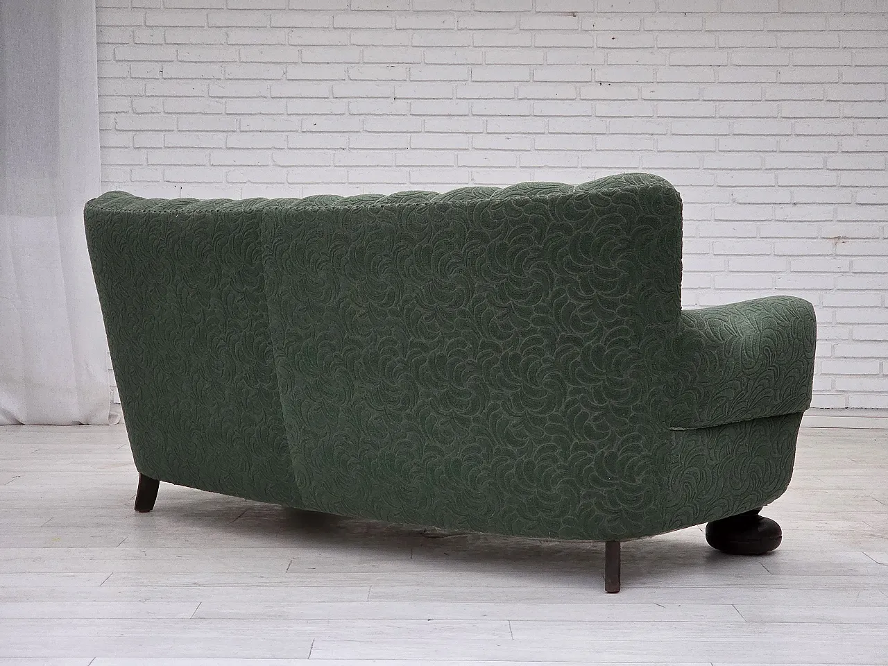 Danish 3-seater sofa in green furniture wool and oak wood, 1960s 11