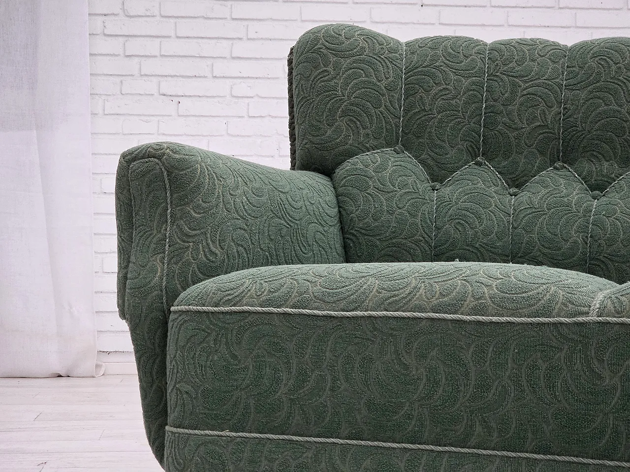 Danish 3-seater sofa in green furniture wool and oak wood, 1960s 16