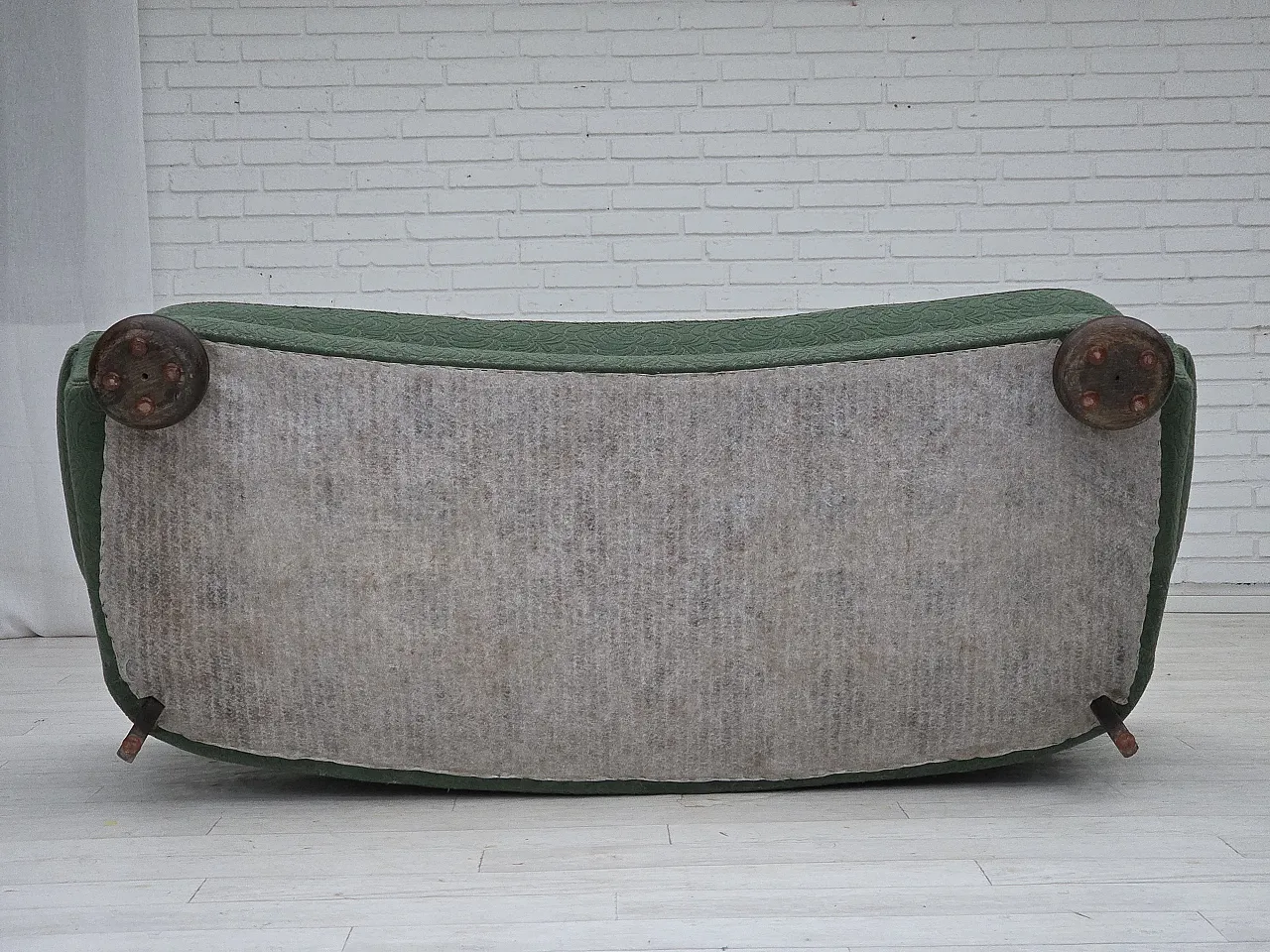 Danish 3-seater sofa in green furniture wool and oak wood, 1960s 17