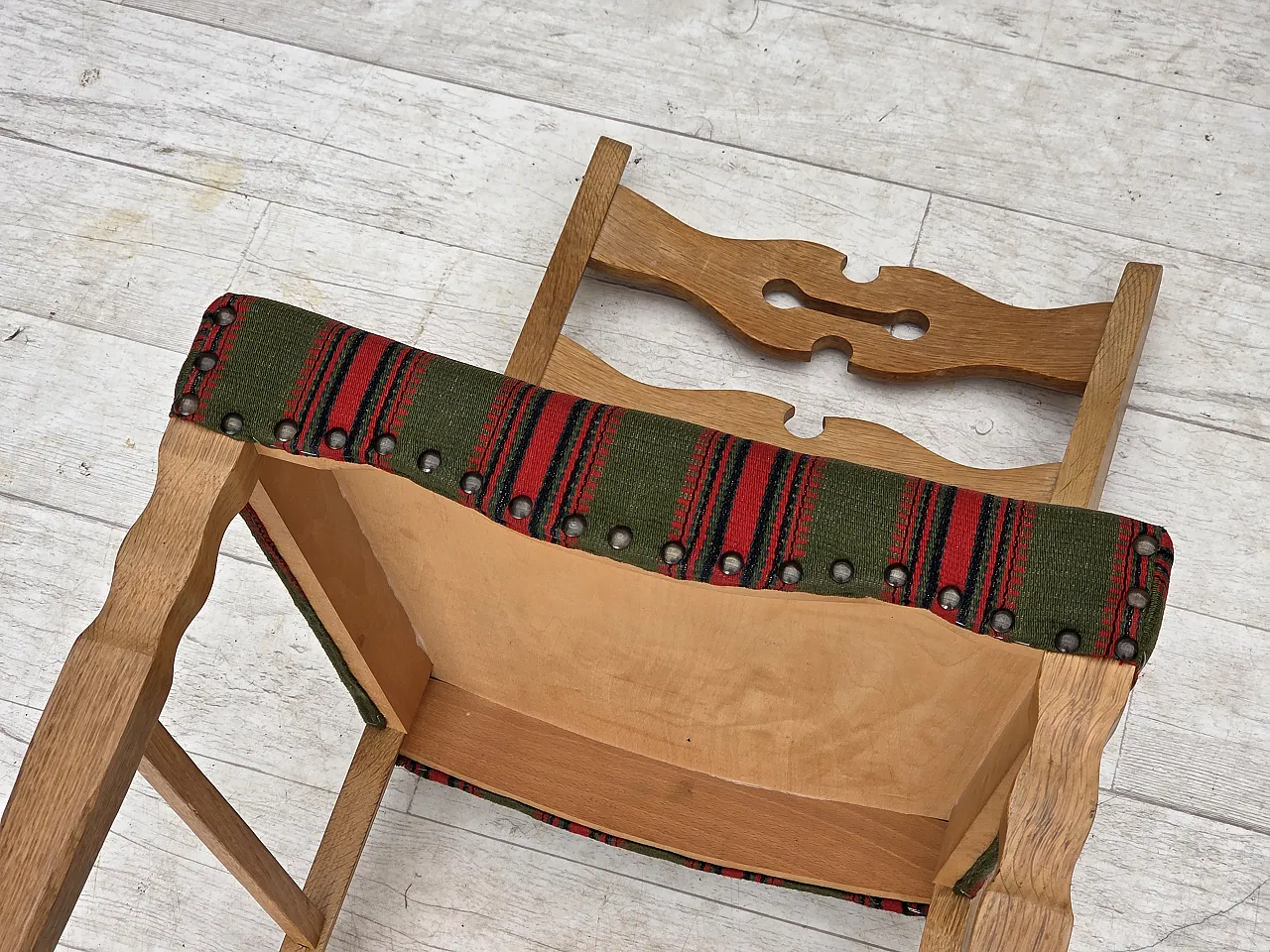 Pair of wool and solid oak chairs, 1970s 2