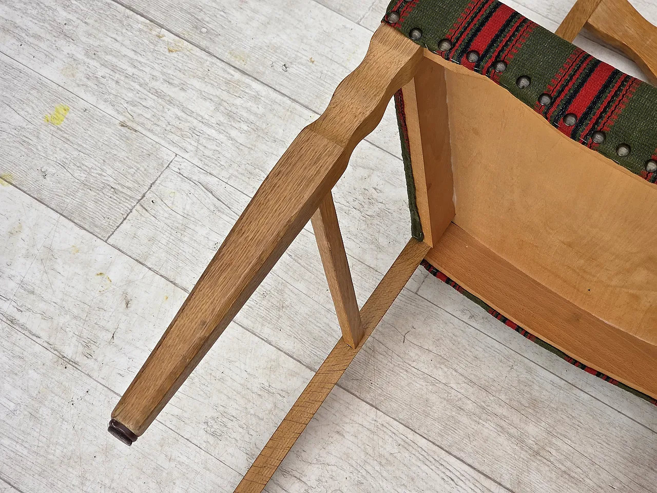 Pair of wool and solid oak chairs, 1970s 3