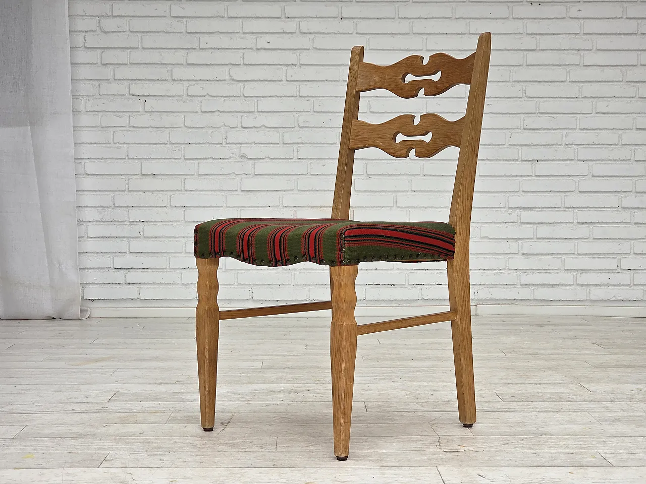 Pair of wool and solid oak chairs, 1970s 5