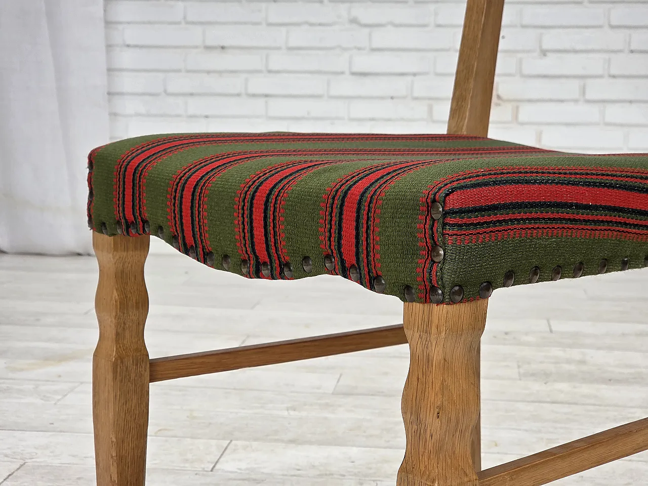 Pair of wool and solid oak chairs, 1970s 6