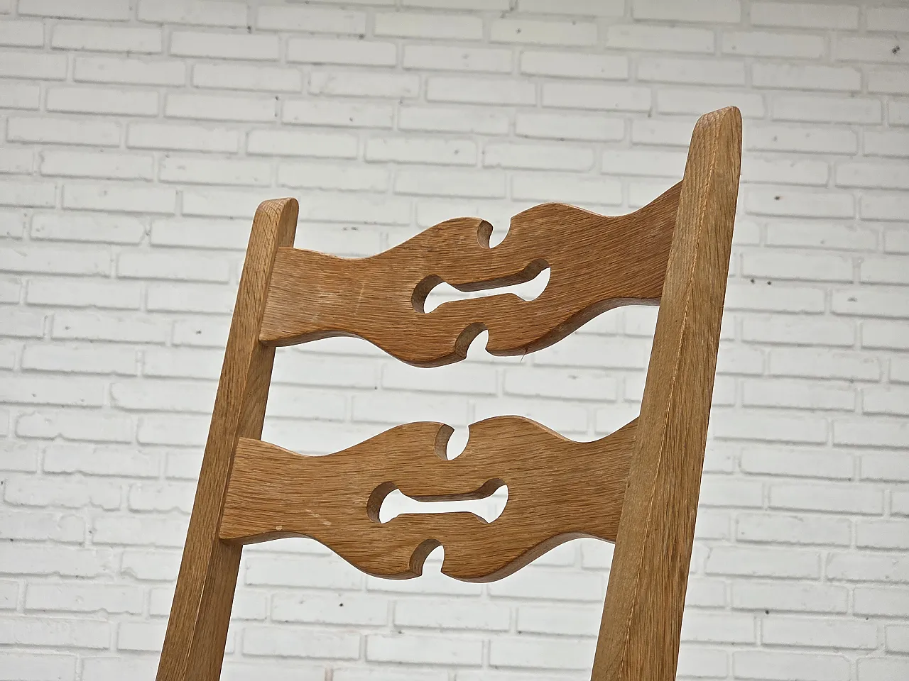 Pair of wool and solid oak chairs, 1970s 7