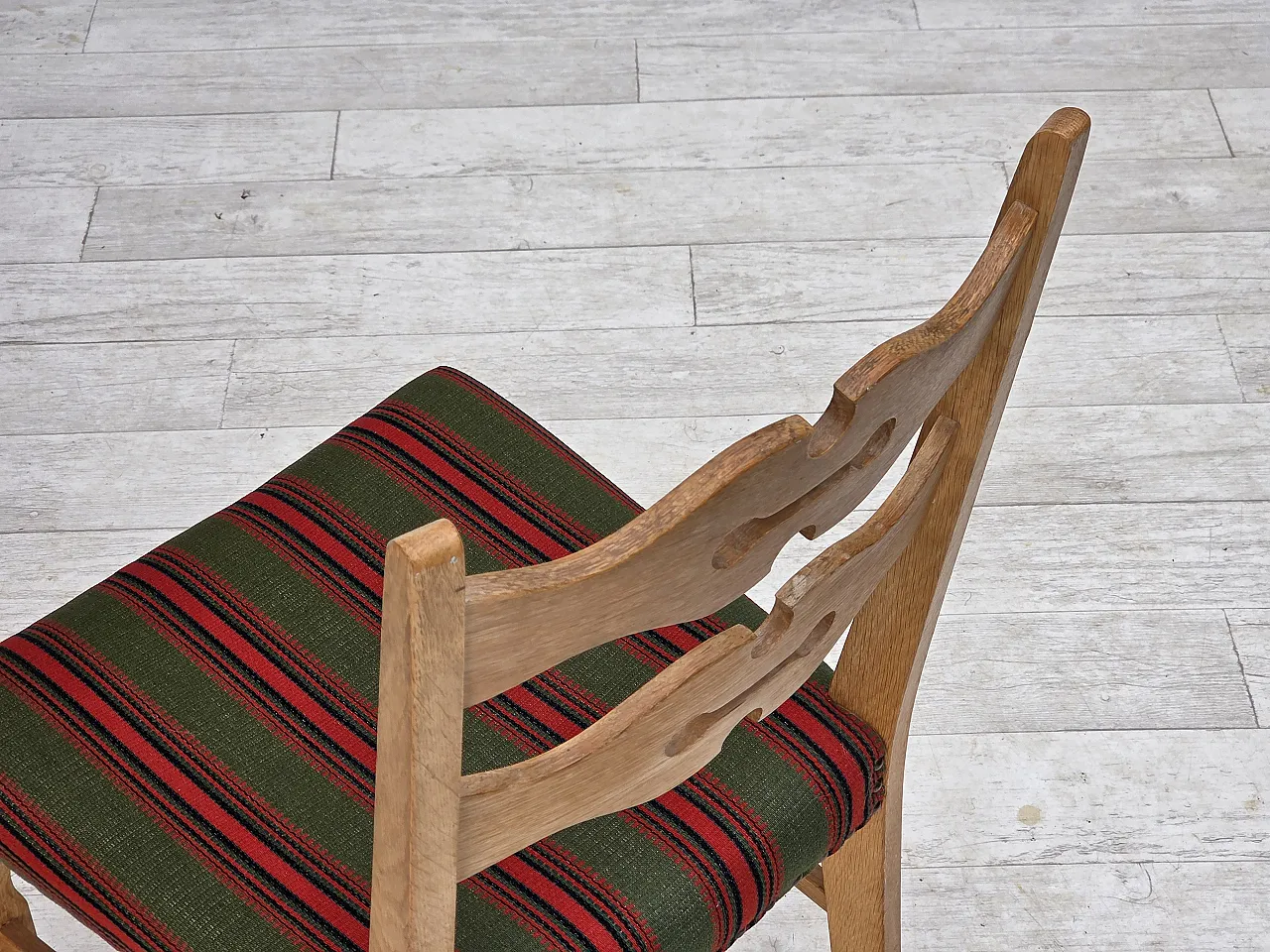 Pair of wool and solid oak chairs, 1970s 15