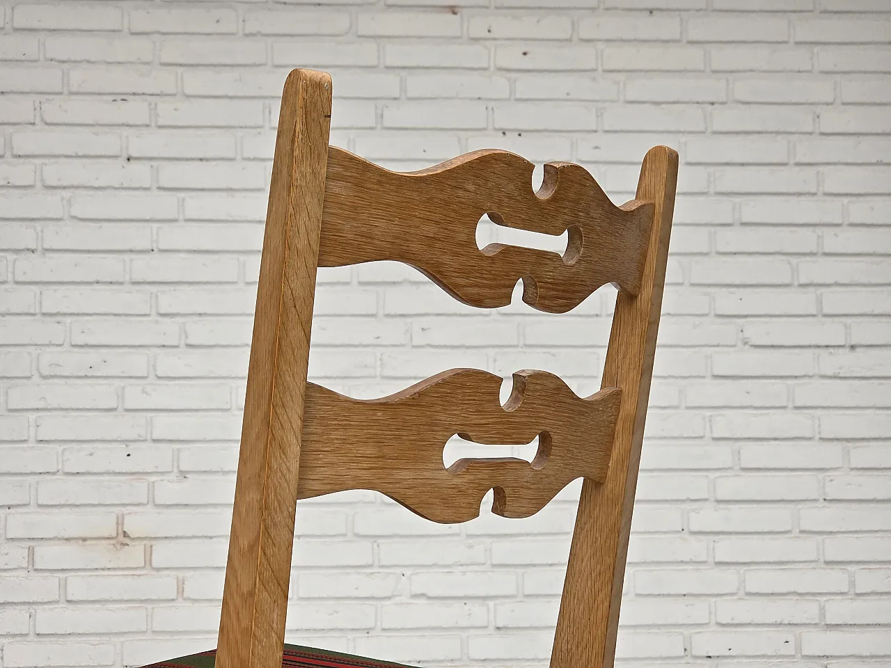 Pair of wool and solid oak chairs, 1970s 16