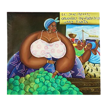 Oil painting on canvas in the naive style, 2000s