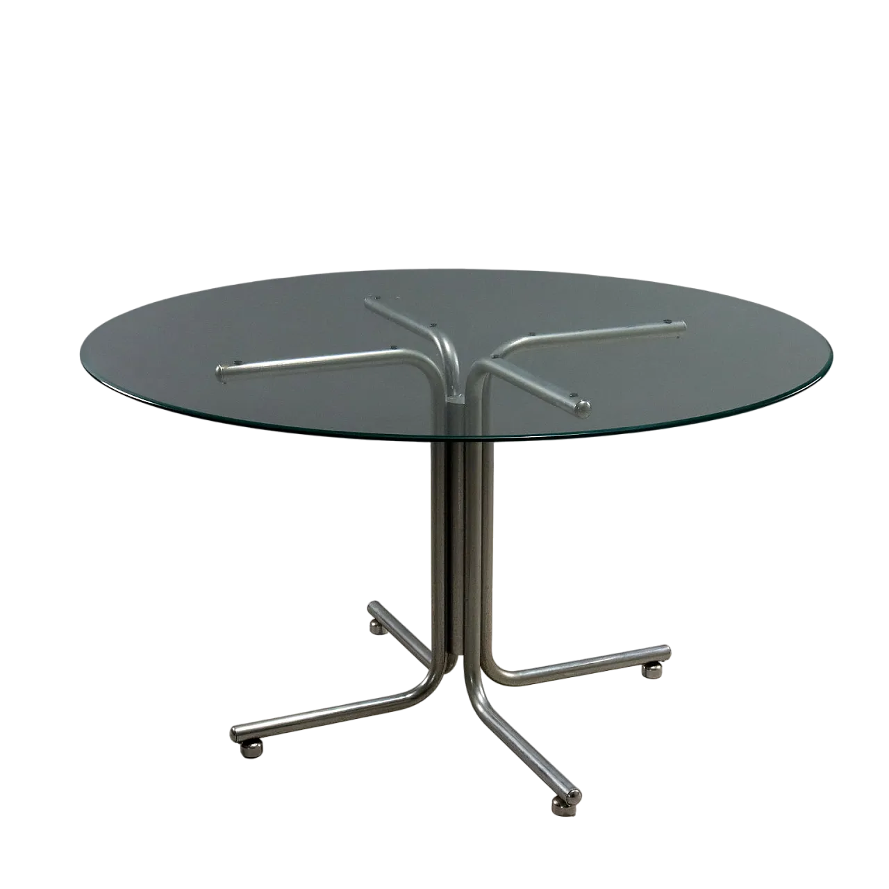 Tavolo da pranzo in metallo cromato con piano in vetro, '900 7