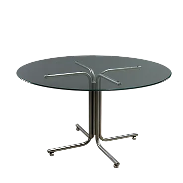 Tavolo da pranzo in metallo cromato con piano in vetro, '900