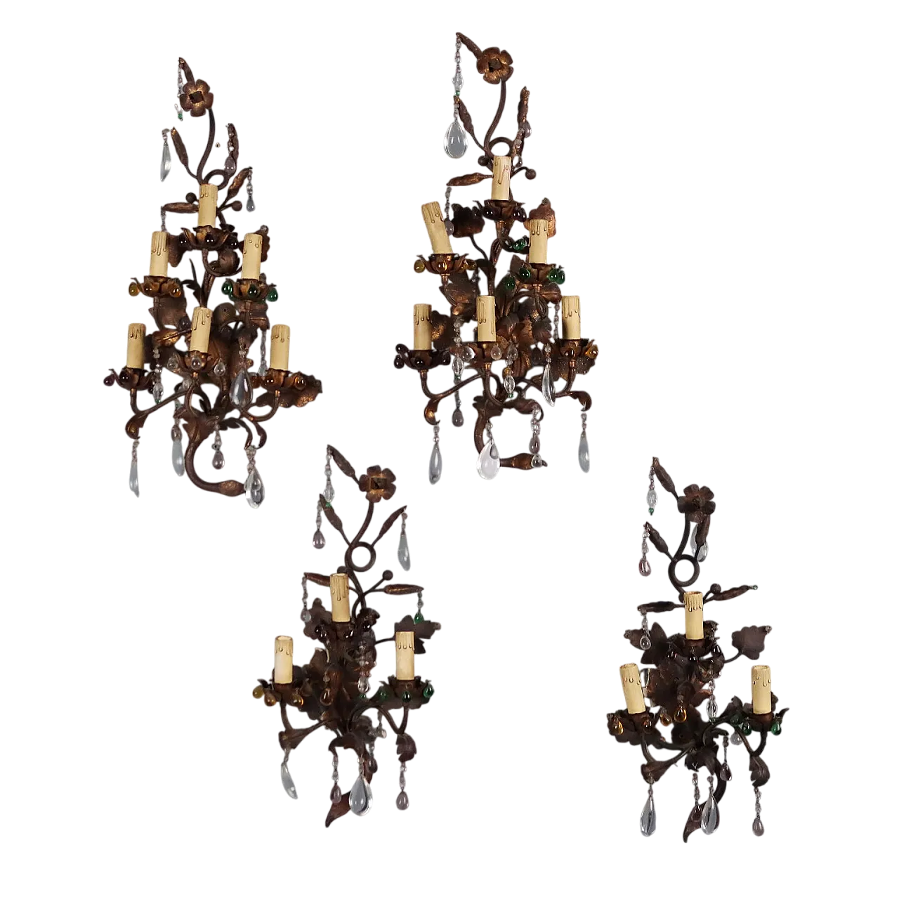 4 Gilded iron and sheet metal wall sconces, late 19th century 8