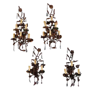 4 Applique da parete in ferro dorato e lamiera, fine '800