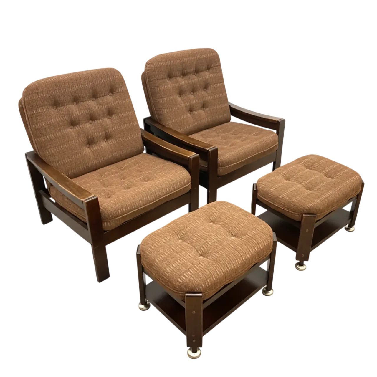 Coppia di poltrone con poggiapiedi, anni '70 12